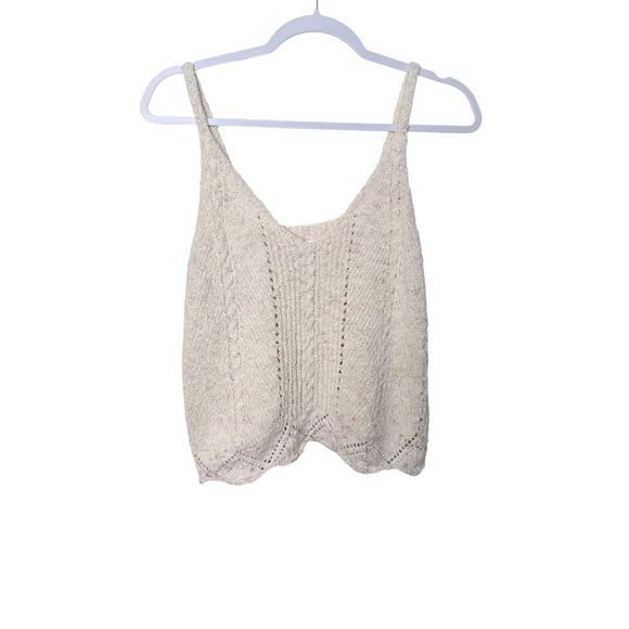 Anthropologie V-Neck Pointelle Sweater Tank Women S Ivory Pink Boho Cottagecore - Picture 1 of 6